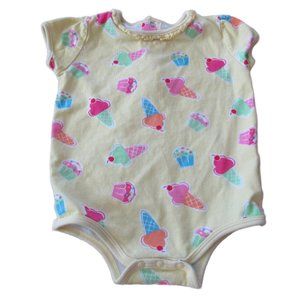 Okie Dokie One Piece Onesie Girls Size 3-6M Yellow Short Sleeve Ice‎ Cream Cone